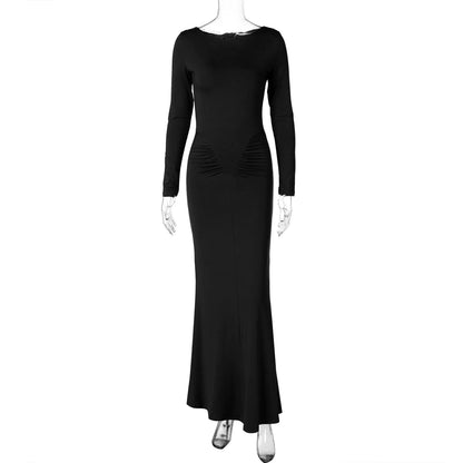 Hot Sale 2025 Summer Slim Fit Long Sleeve Dress Women Casual Round Neck Ruffles Dress Wholesale