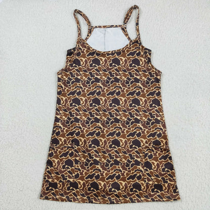 USA Warehouse Adult Women Strap Grey Camo Yoga Active Pockets Short Wholesale Boutique Knee Length Dress Ready to Ship No moq