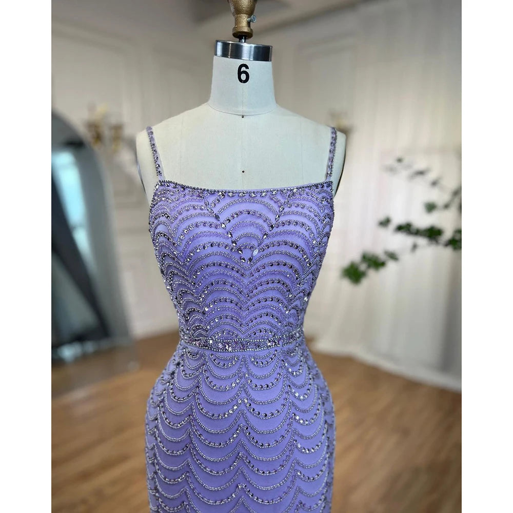 Serene Hill LA72109 Lilac Spaghetti Strap Mermaid Beaded Evening Gown with  Side Slit Formal Party Dress for Women