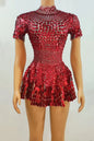 Sexy Short Sleeve Sequin a Line Dress Stage Performance Wear Dinner Gowns Birthday Prom Mini Dress Women Sexy Club Party Dress