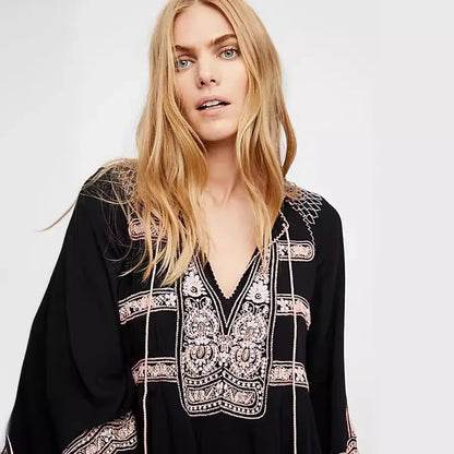 Bohemian Embroidered Shirt for Women Hippie Clothes Mexican Peasant DressTraditional Boho Clothing Tunic Dress