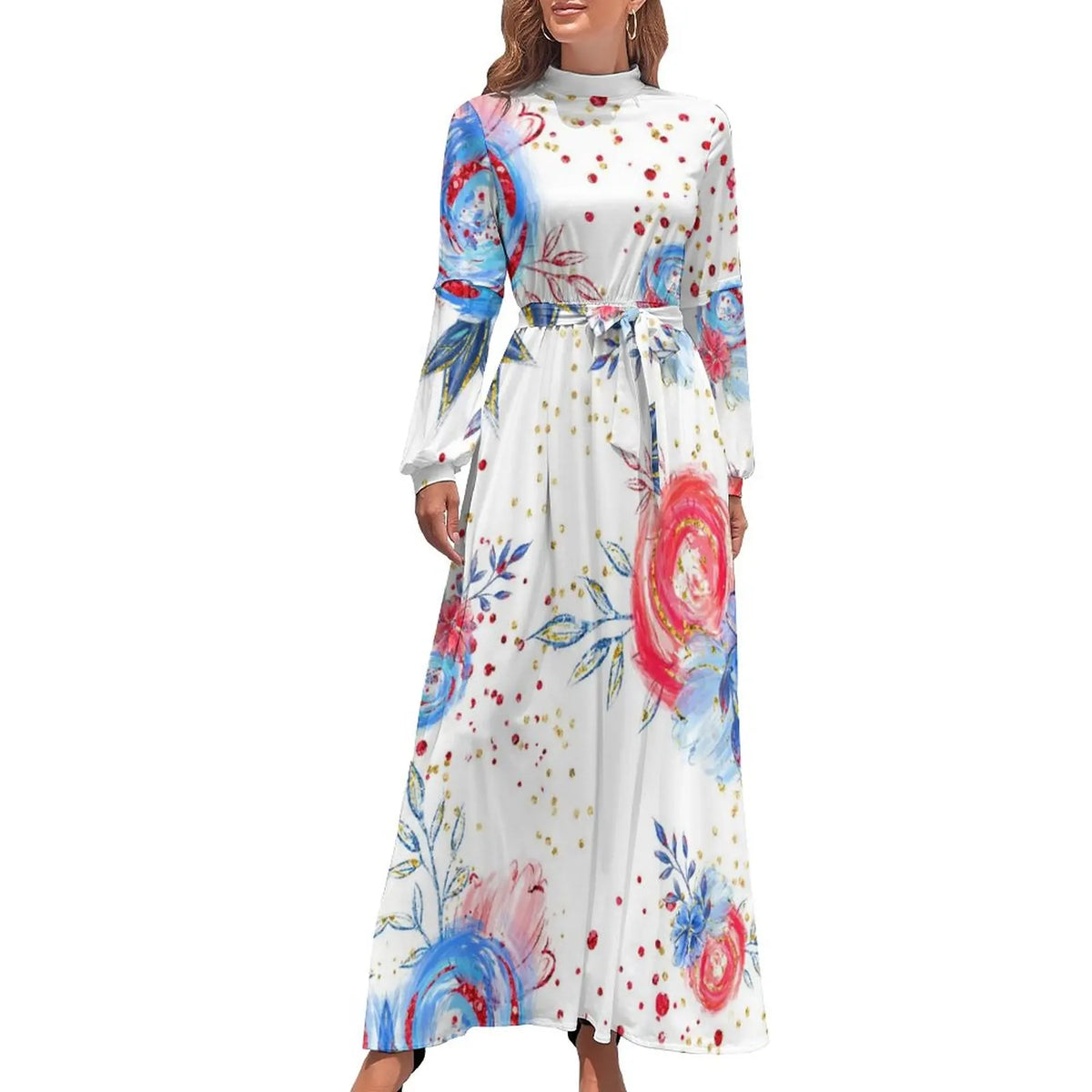 Print on Demand Wholesale Long Sleeve Women's Casual Dress Streetwear Floral Printed Elegant Maxi Dress for Woman