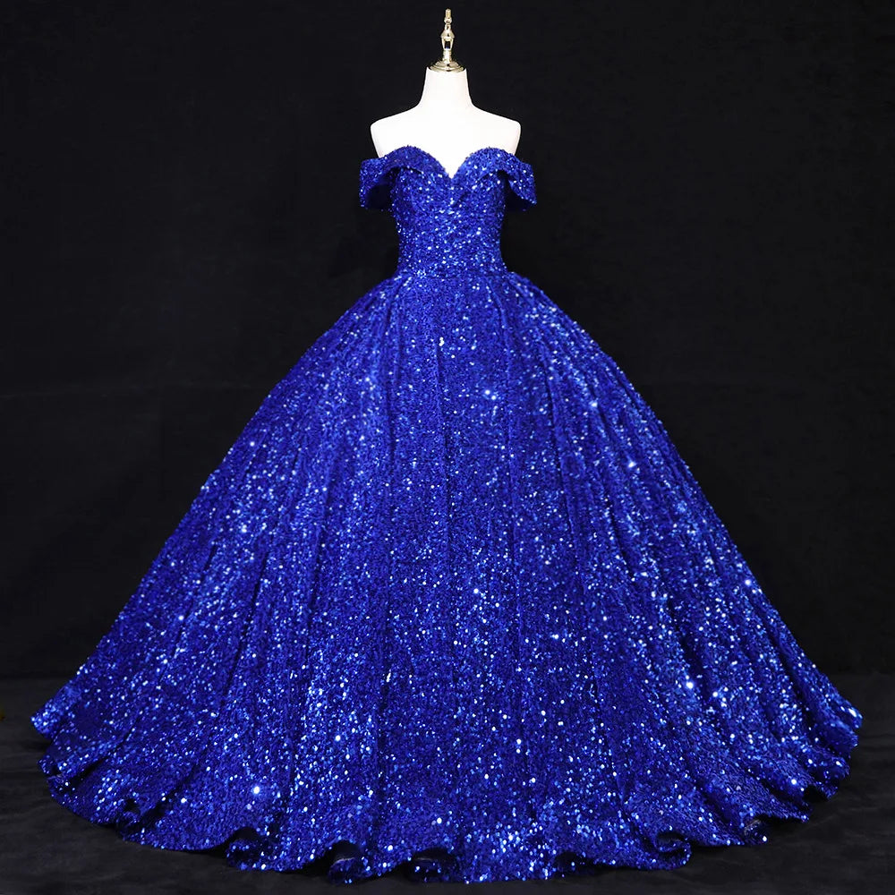 Elegant Modern One-Shoulder Bridal Wedding Dress Lace-up Tutu Skirt Adults Sleeveless Ball Gown Color Changing Sequin Prom Gown