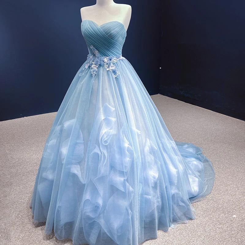 Rsm66290-1 High Quality Cheap Blue Elegant Lace Fabric Embroidered Bridal Dress Wedding Dress