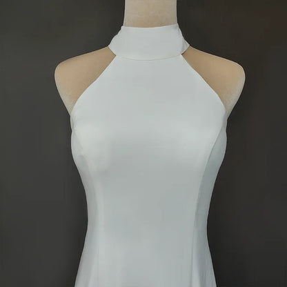 11693#Real Photos Sleeveless High Neck Chiffon Beach Beading Floor Length Simple Elegant Wedding Dress Wedding Bridal Gown