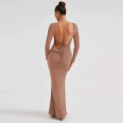 Custom Straight Knitted Mock Dress Slim Styles Solid Sweater Halter Dresses Backless Women Lady Elegant