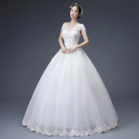 2019 Latest Fashion Design Elegant V Neck Tassel Cap Sleeves Luxury Lace Plus Size Wedding Gown