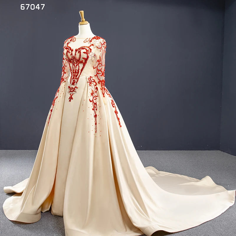 Jancember RSM67047 2021 Designs Simple Long Sleeve Luxury Wedding Dress Bridal Gown