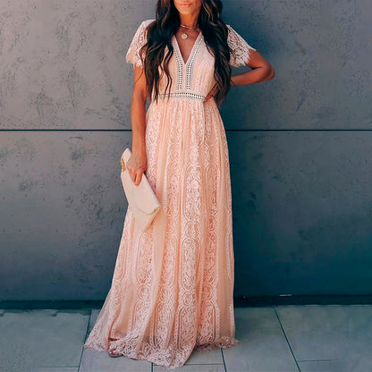 Casual White Lace Chiffon Maxi Dresses Elegant Outfit Party Wear Evening Gown Long Wedding Guest Dress Summer Clothes