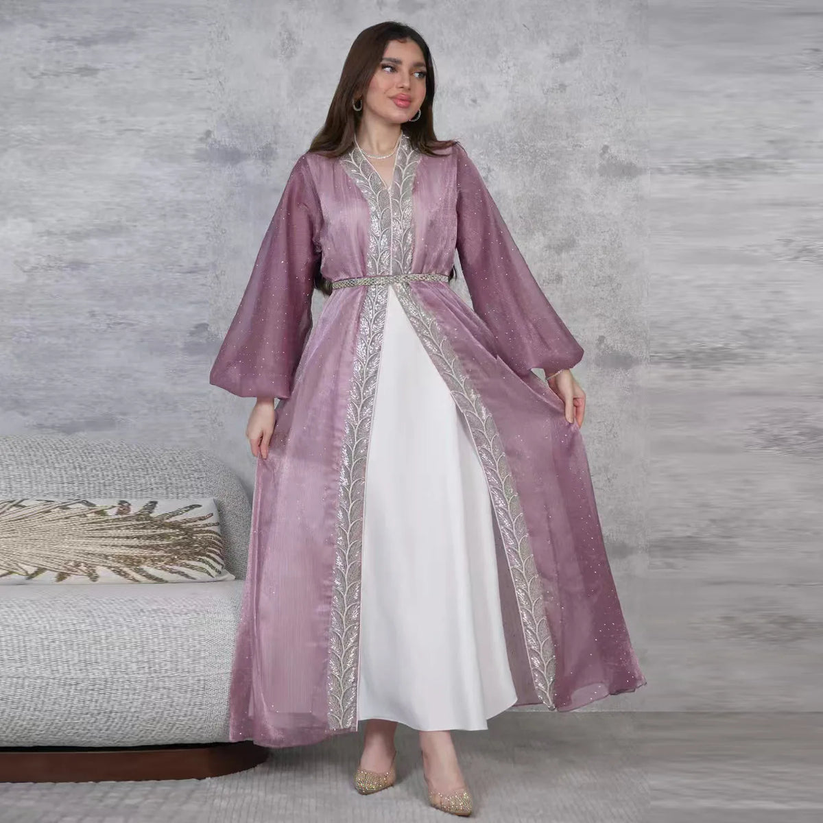 Luxury Bright Muslim Women's Abaya Set Gowns Evening Dresses Abaya Muslim Women Dress Traditional Ethnic Clothing