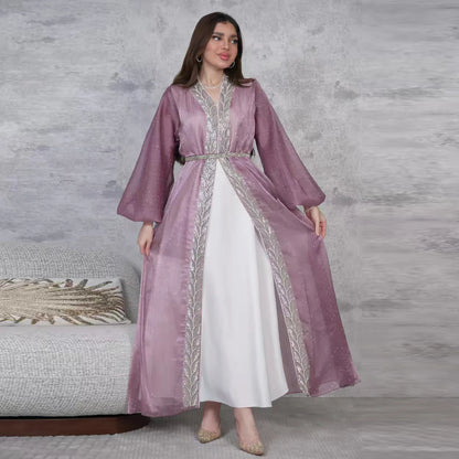 Luxury Bright Muslim Women's Abaya Set Gowns Evening Dresses Abaya Muslim Women Dress Traditional Ethnic Clothing