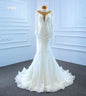 Jancember RSM67219 Luxury White Long Sleeve Mermaid Wedding Dress Bridal Gowns