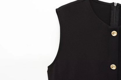 Women's new fashion split midi dress retro O-neck sleeveless women's fashion dress Vestidos Mujer