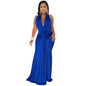 Women Sexy Satin Halter Deep V Neck Long High Split Dress Elegant Irregular Bodycon Sleeveless Evening Prom Floor Length Dress