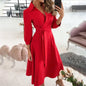 New Woman Clothes  Fashionable Long-sleeved V-neck Printed Hip-hugging Dress for Women Lapel Shirt Dress  With High Quality