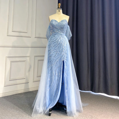 Feishiluo  Luxury  Mermaid Evening Dress  Off-shoulder Handmade Beaded Prom Dress With Removable  Train