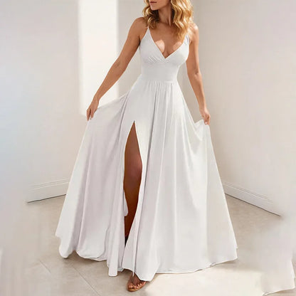Cross-border  Spring New European American Women's Fashion Solid Color Chiffon Anti-Static Sexy Slim Split Ear Side Long