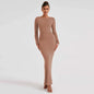 Custom Straight Knitted Mock Dress Slim Styles Solid Sweater Halter Dresses Backless Women Lady Elegant