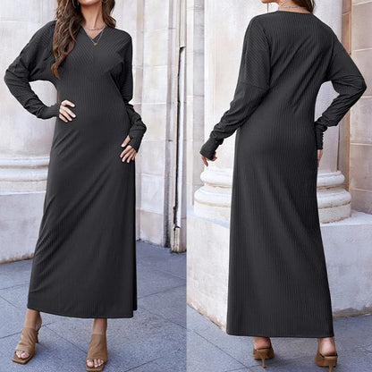 Long Sleeve Maxi Slip Dress Base Ribbed Ramadan Wear Muslim Women Under Islamic Clothing Modest Inner Abaya