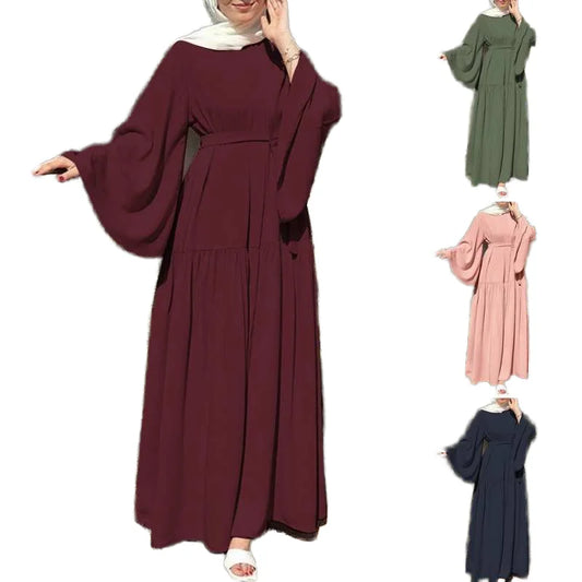 High Quality O-Neck Long Sleeved Abaya Breathable Traditional Solid Islamic Polyester Kaftan Dress for Muslims Thawb Style