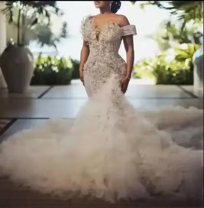 China Factory Luxury Beaded Mermaid Wedding Dress Wedding Dress for Plus Size Women Elegant Wedding Dresses Plus Size