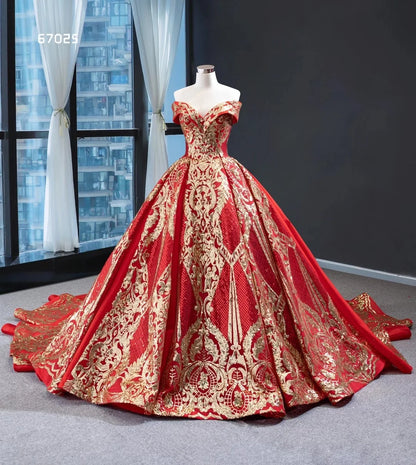 Feishiluo Women's Dark Red Aline Ball Gown Wedding Dress Plus Size Design Lace Featuring Flowers Crystal Appliques New Design