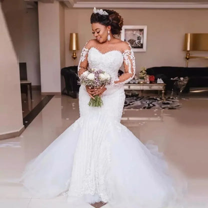 Winter Modern Casual Wedding Dress for Bride New Long Sleeve Mermaid Style with Embroidery and Flowers Decoration Maxi Length
