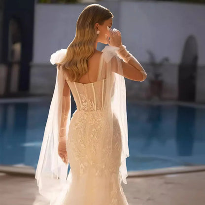Detachable Large Trailing Lace Wedding Dress Modern Style with Hot Sale New Wearing Methods and Draped Decoration
