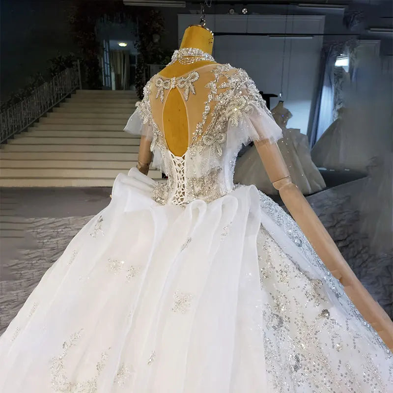 Jancember Htl2267  Bride Elegant and Delicate Lace Diamond Beaded Long Tail Wedding Dress