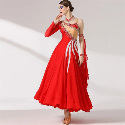 Exquisite High Quality Women Ladies Performance Wear International Standard Competition Red Ballroom Dance Dress