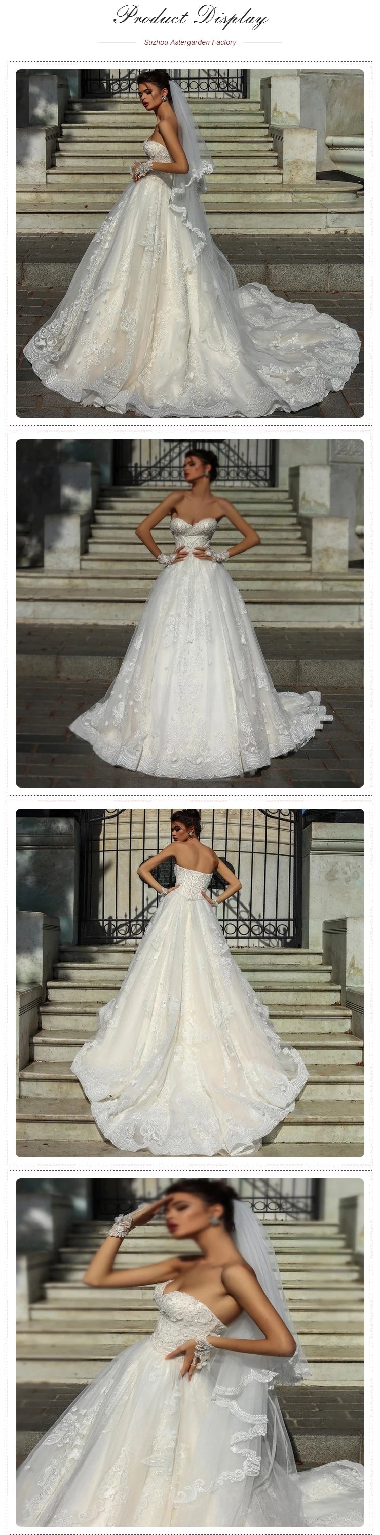 Abito Da Sposa Brand Ball Gown Wedding Dress Sexy Lace Bridal Gown with Veil for Dubai Weddings