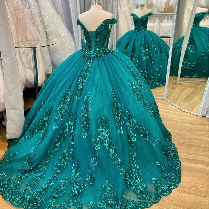 QD1576 Emerald Green Quinceanera Dresses Sweet 16 Girl Appliques Princess Ball Gown Graduation Prom Dress Vestidos De 15