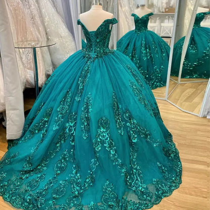 QD1576 Emerald Green Quinceanera Dresses Sweet 16 Girl Appliques Princess Ball Gown Graduation Prom Dress Vestidos De 15