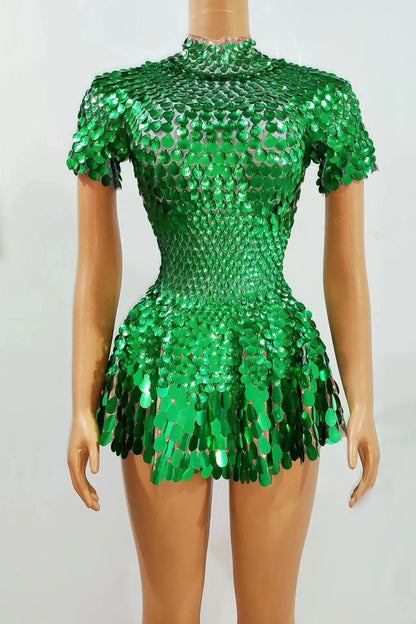 Sparkly a Line Glitter Sequins Birthday Party Gowns Short Prom Dress Dancer Stage Performance Costume Women Sexy Mini Club Dress
