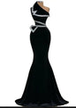 EV120 Black Velvet With Silver Color Velour One Shoulder Mermaid Evening Dresses Diamond Custom Made Long Prom Gowns
