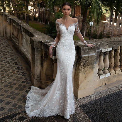 S440F 2025 Long-sleeved Halter Fishtail Tail Buckle Large Size to Map Custom Retro Slim Long-sleeved Romance Wedding Dress