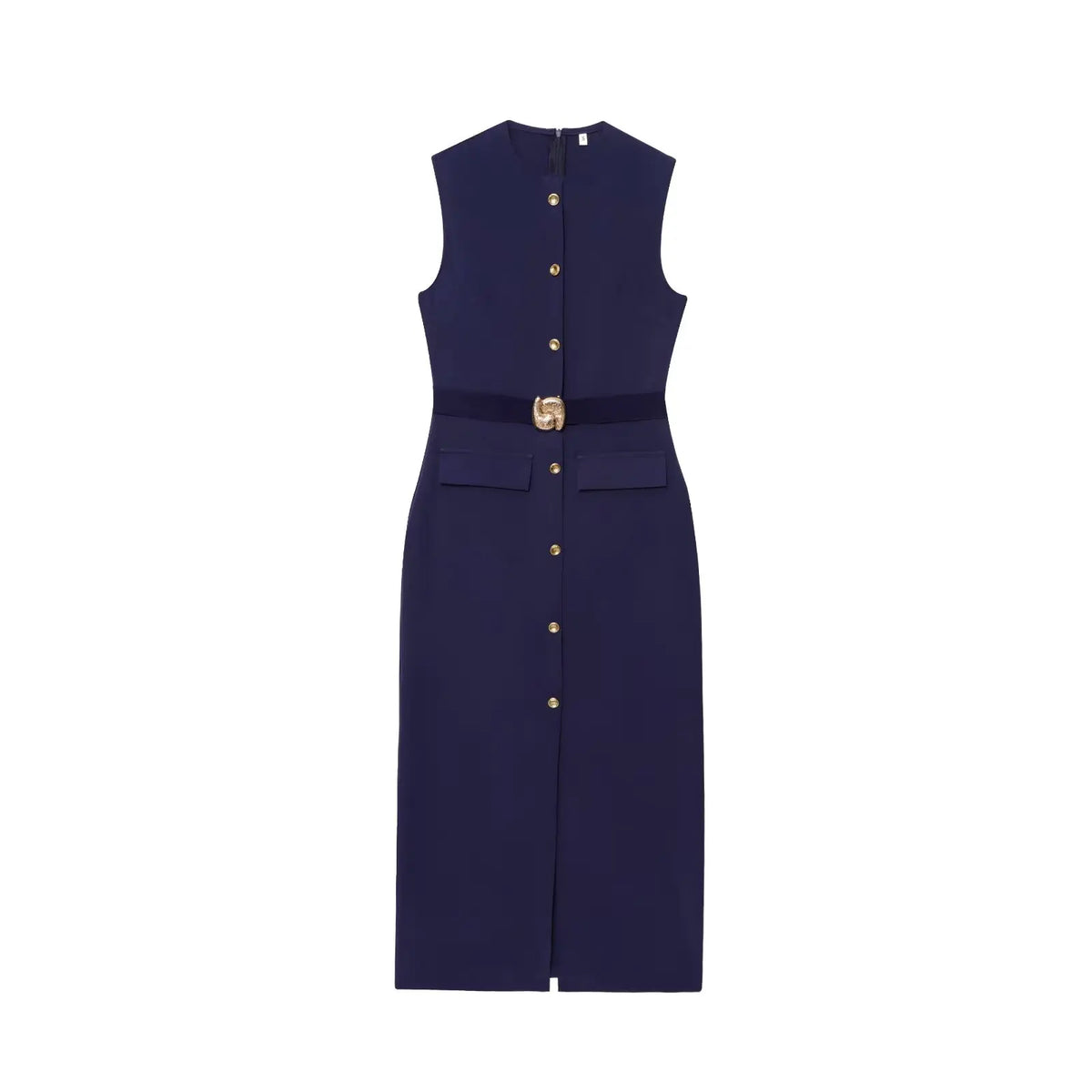 Women's new fashion split midi dress retro O-neck sleeveless women's fashion dress Vestidos Mujer
