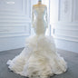 Jancember RSM66734 Mermaid Tail Off Shoulder Luxurious Long Sleeve Lace Wedding Dress