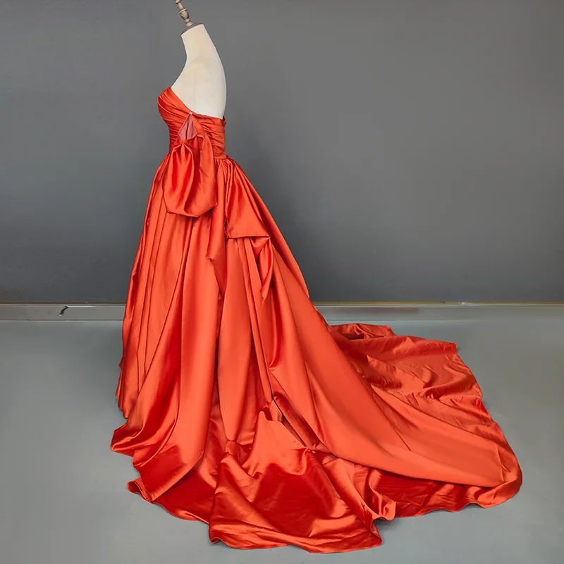 13844# Candy Color Sweep Train Off-Shoulder Boat Neck A-line Wedding Dress Modern Detachable Puff Sleeve Bow Stain Bridal Gown