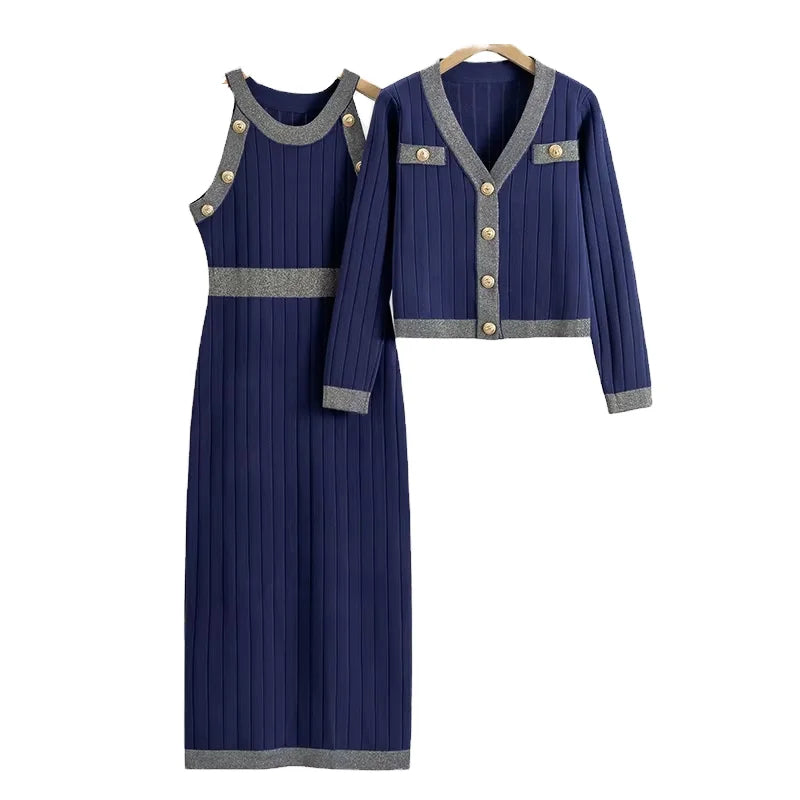 Designer High-quality Temperament Socialite High-waisted Fashion Sweater Dress Autumn New Sweater Vest Dress Set Luxury