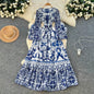 2026 Summer Roman V-Neck Casual Maxi Dress for Women Empire Printed Dress