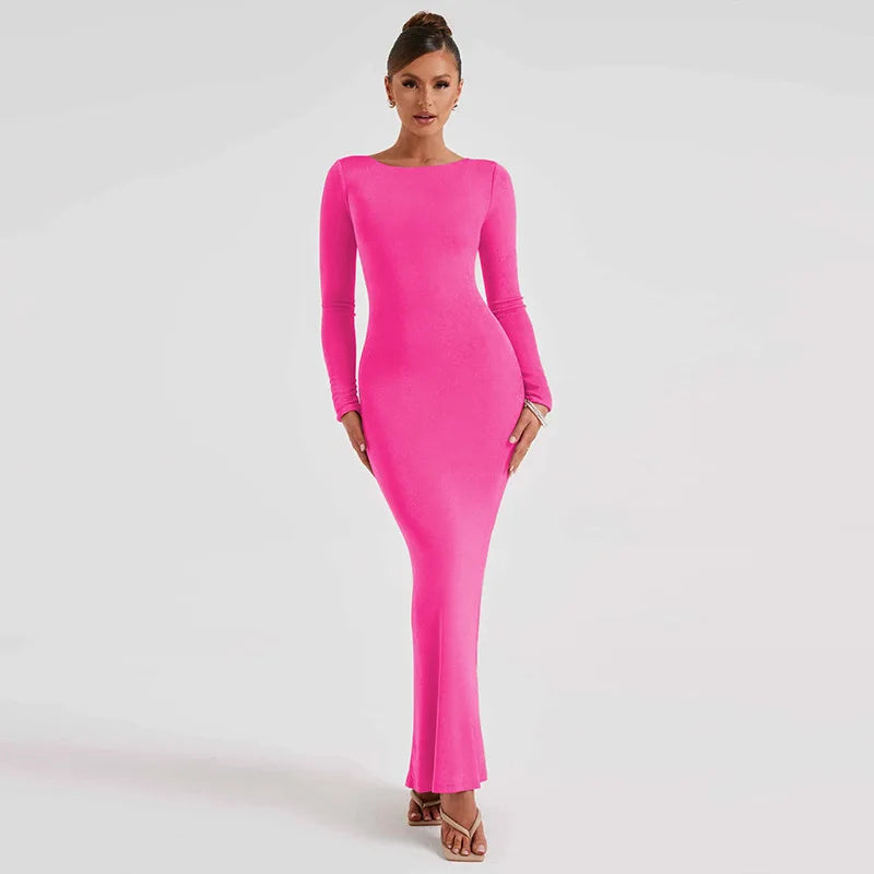 Custom Straight Knitted Mock Dress Slim Styles Solid Sweater Halter Dresses Backless Women Lady Elegant