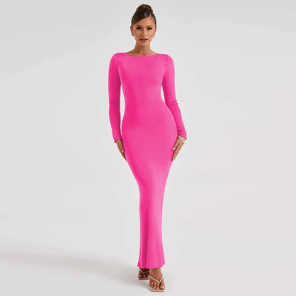 Custom Straight Knitted Mock Dress Slim Styles Solid Sweater Halter Dresses Backless Women Lady Elegant