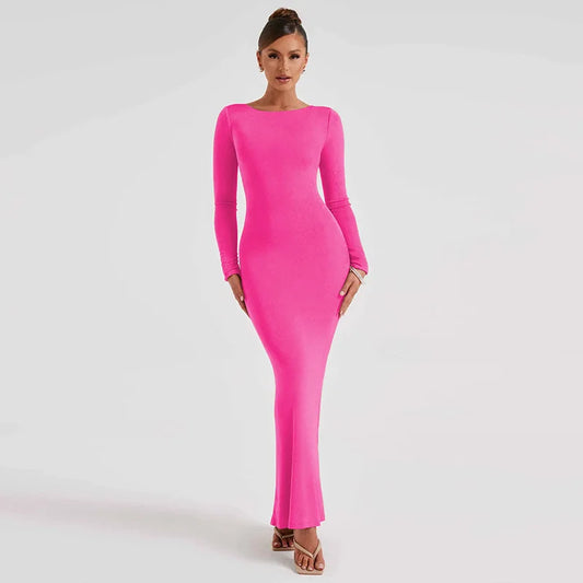 Custom Straight Knitted Mock Dress Slim Styles Solid Sweater Halter Dresses Backless Women Lady Elegant