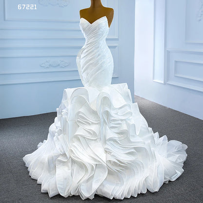 Rsm67221 Hot Selling Mermaid Bridal Wedding Dress Elegant Satin Pleated Cake Dress Dress