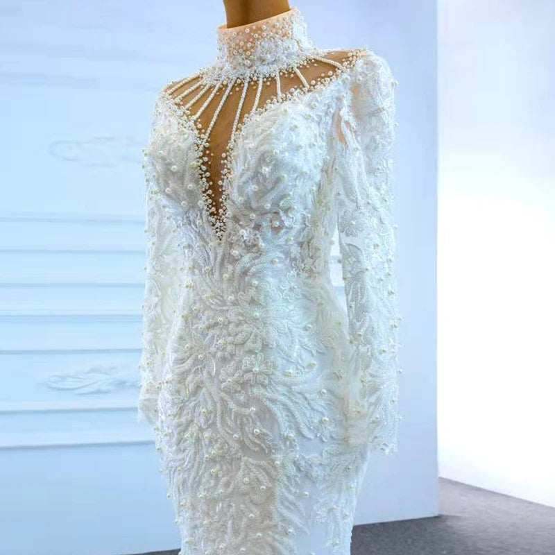 Jancember RSM67219 Luxury White Long Sleeve Mermaid Wedding Dress Bridal Gowns