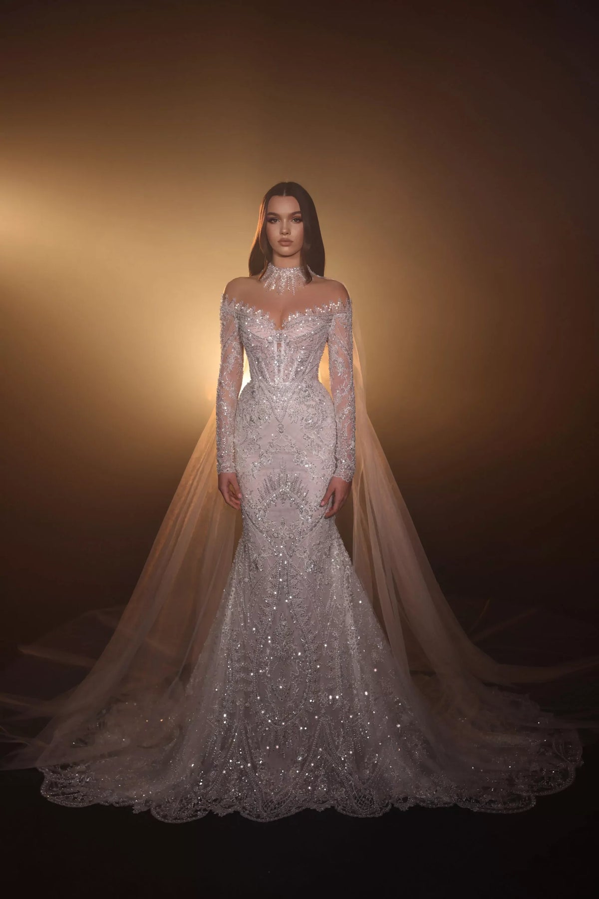 2024 Modest Wedding Dress Beaded Crystal Mermaid Vestido De Novia Backless Bridal Classic Lace Applique Plus Size Wedding Dress