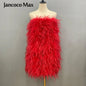 Long Pink Wrap Feather Fur Dress Party Ostrich Feather Dress for Ladies