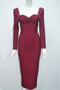 Womens Long Sleeve Backless for Bandage-Midi Dress Casual Style Natural Waist Sexy Breathable Knitting Fabric for Mini-dress