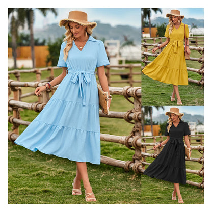 2024 Planner Summer Top Sell Short Sleeve Midi Dress Women Elegant Casual Plain Casual Dresses